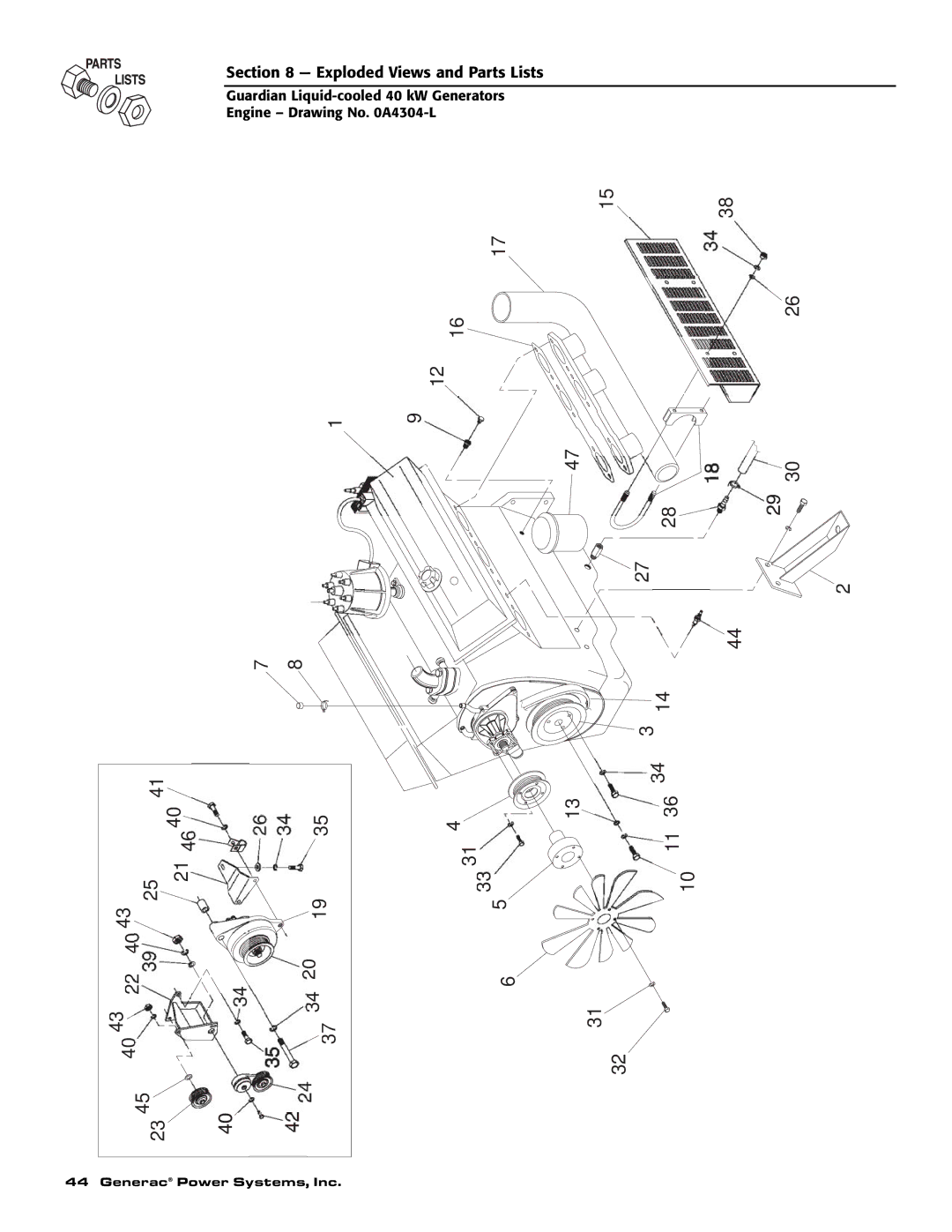 Generac 0043736, 0046265 owner manual Exploded Views and Parts Lists 