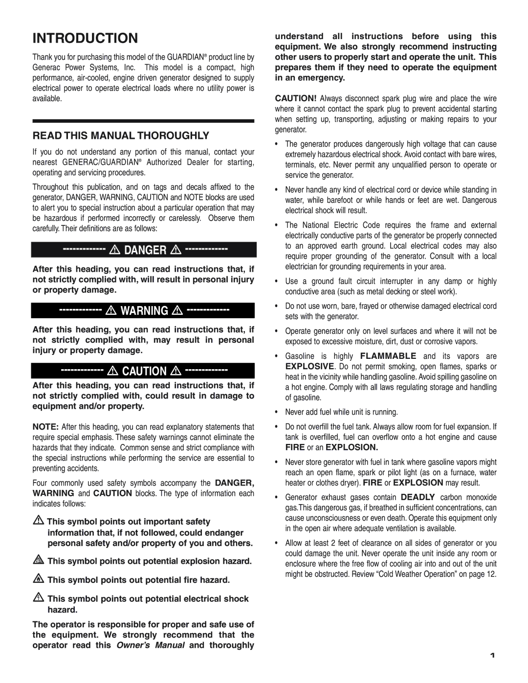 Generac 004451, 004582, 004451 ,004582 owner manual Introduction 