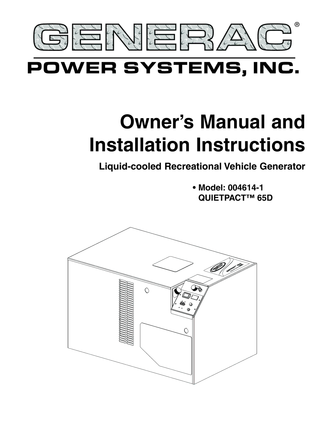 Generac 004614-1 owner manual Power SYSTEMS, INC 