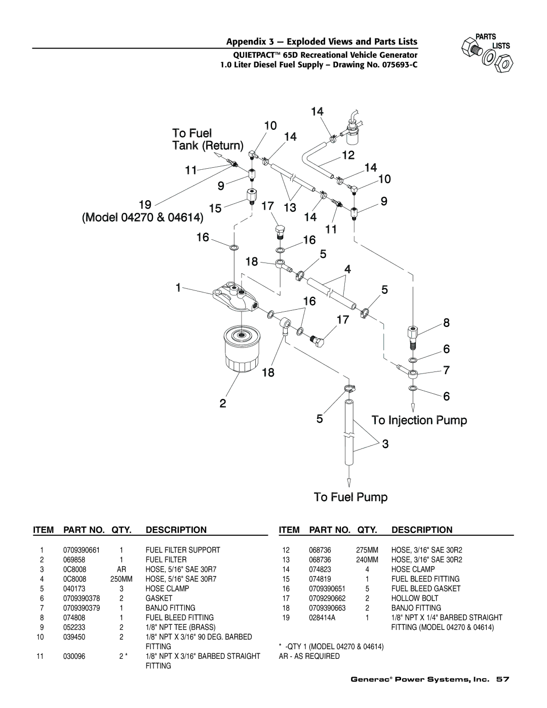 Generac 004614-1 owner manual Fuel Filter Support 