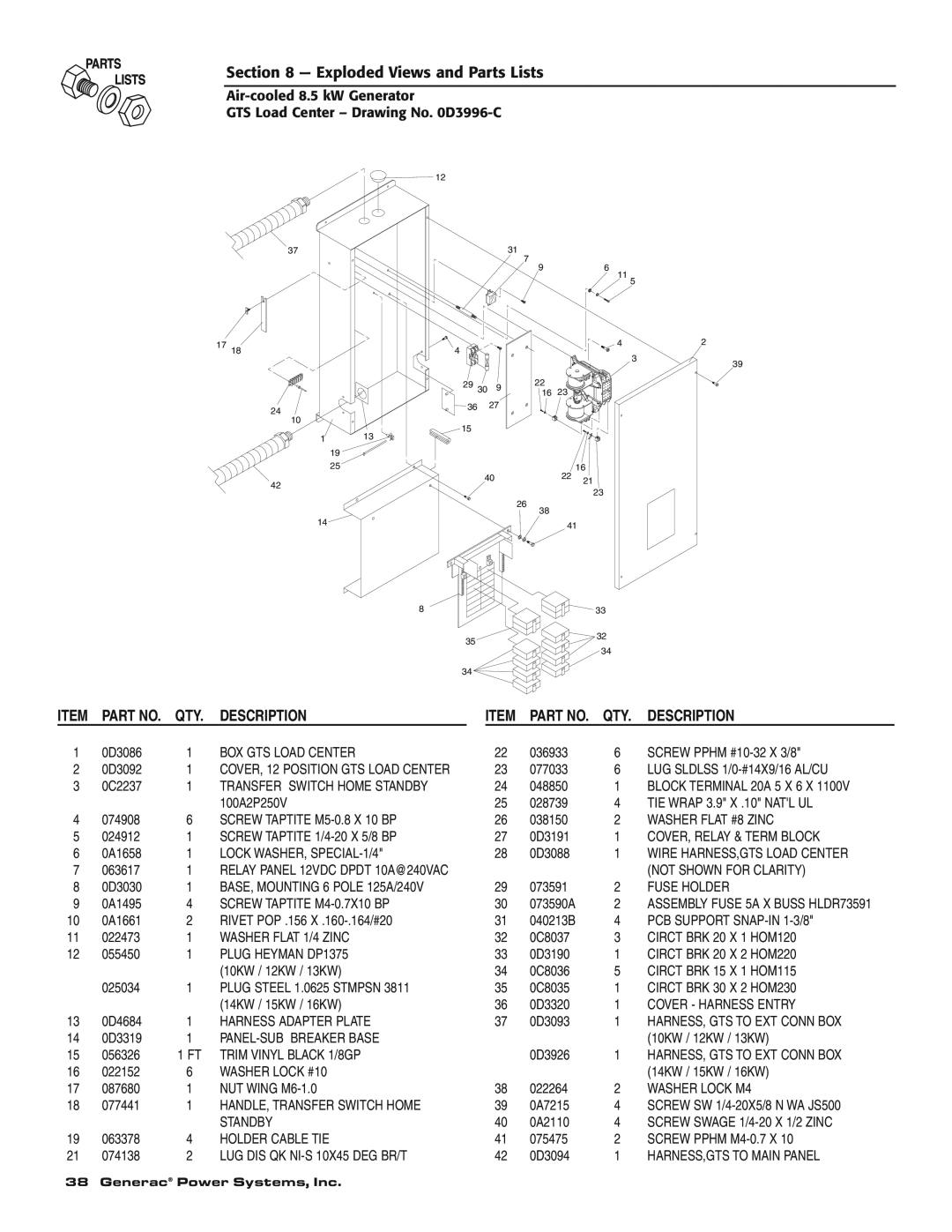 Generac 004692-0 owner manual Exploded Views and Parts Lists, Part No, Description 