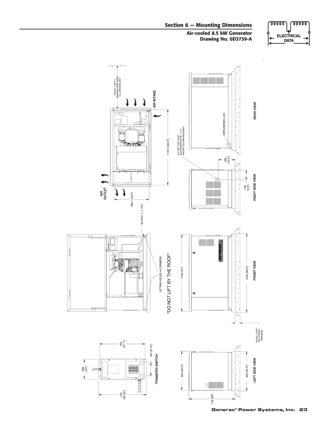 Generac 004692-0 owner manual Mounting Dimensions 