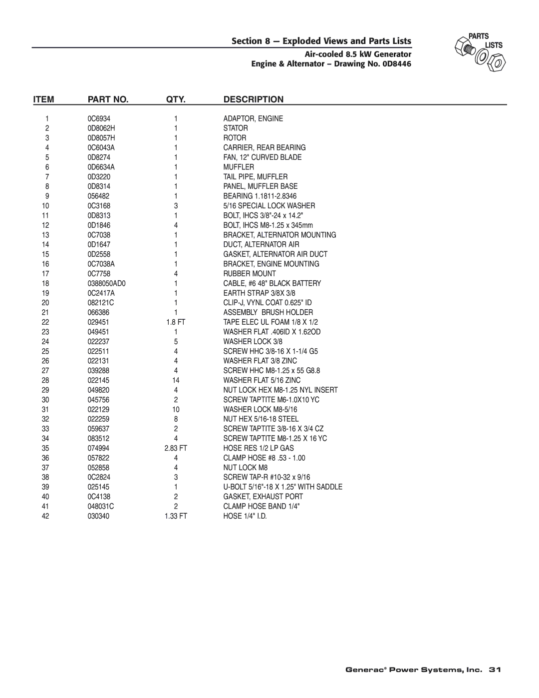 Generac 004692-0 owner manual ADAPTOR, Engine 