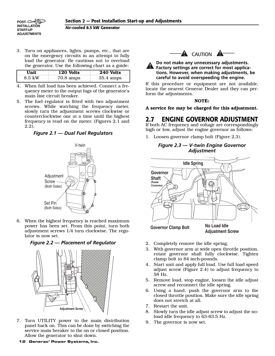 Generac 004692-2 owner manual Engine Governor Adjustment, Set Pin 