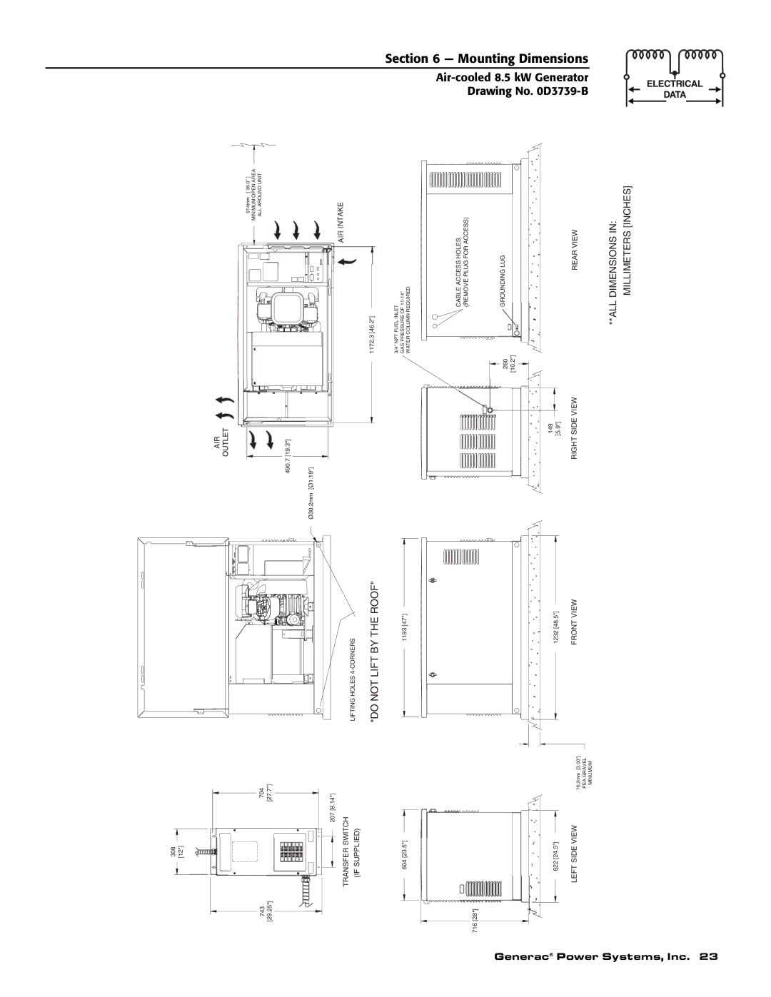 Generac 004692-2 owner manual Mounting Dimensions 