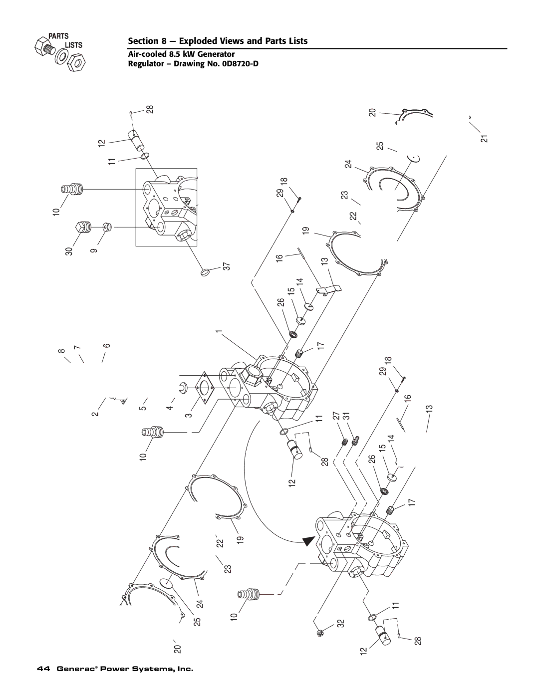 Generac 004692-2 owner manual Air-cooled 8.5 kW Generator Regulator Drawing No D8720-D 