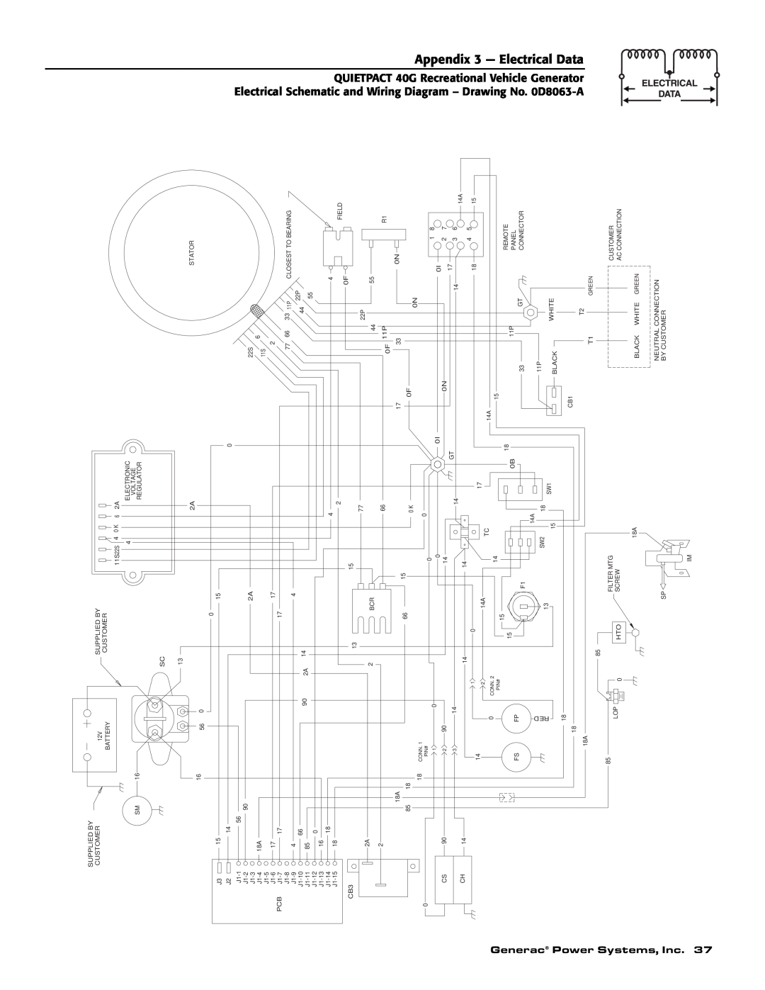 Generac 004700-0 Data, Quietpact, Appendix 3 - Electrical, Power, Generator 0D8063-A, Systems, Inc, Generac, Supplied By 