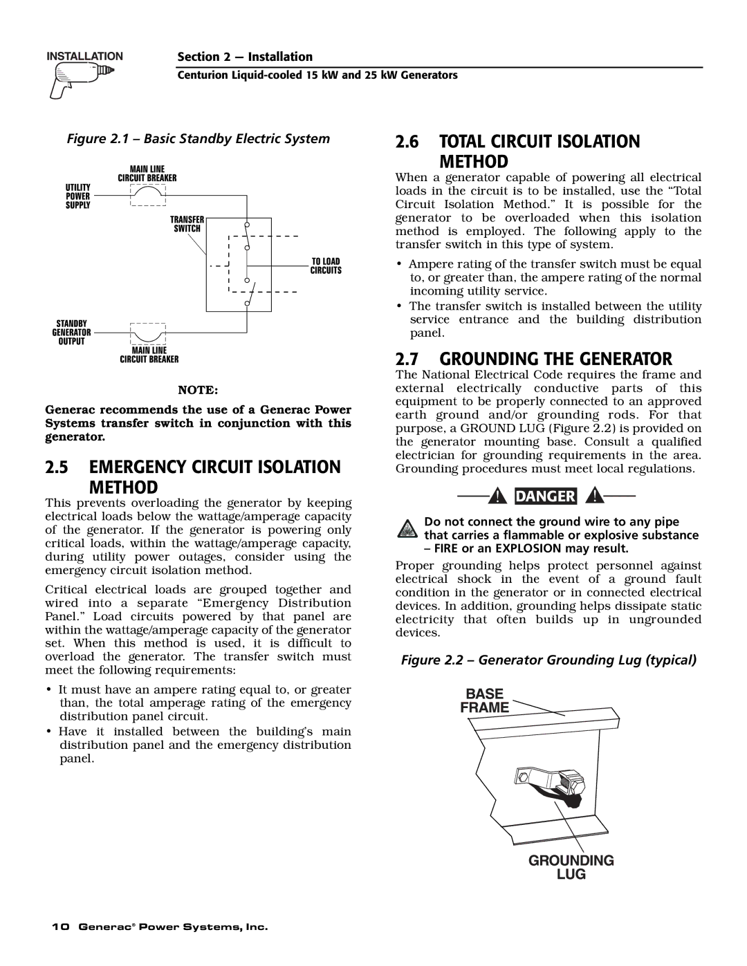 Generac 004912-0, 004912-1, 004913-0, 004913-1 Total Circuit Isolation Method, Emergency Circuit Isolation Method 