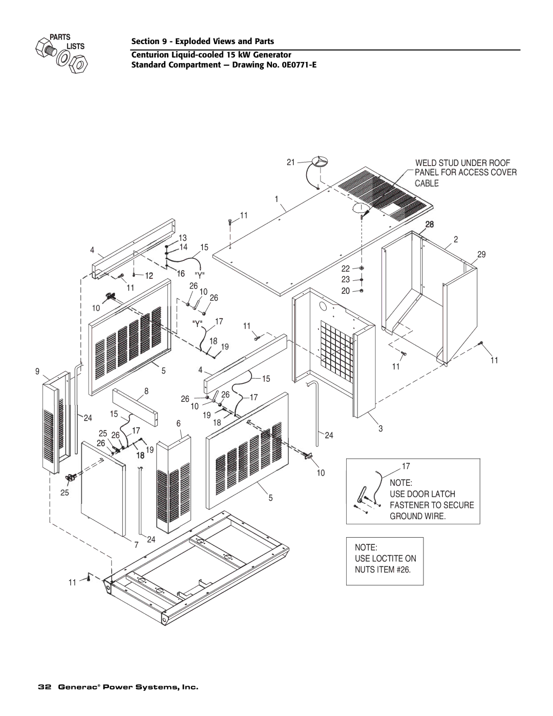 Generac 004912-0, 004912-1, 004913-0, 004913-1, 004913-2 owner manual Weld Stud Under Roof 