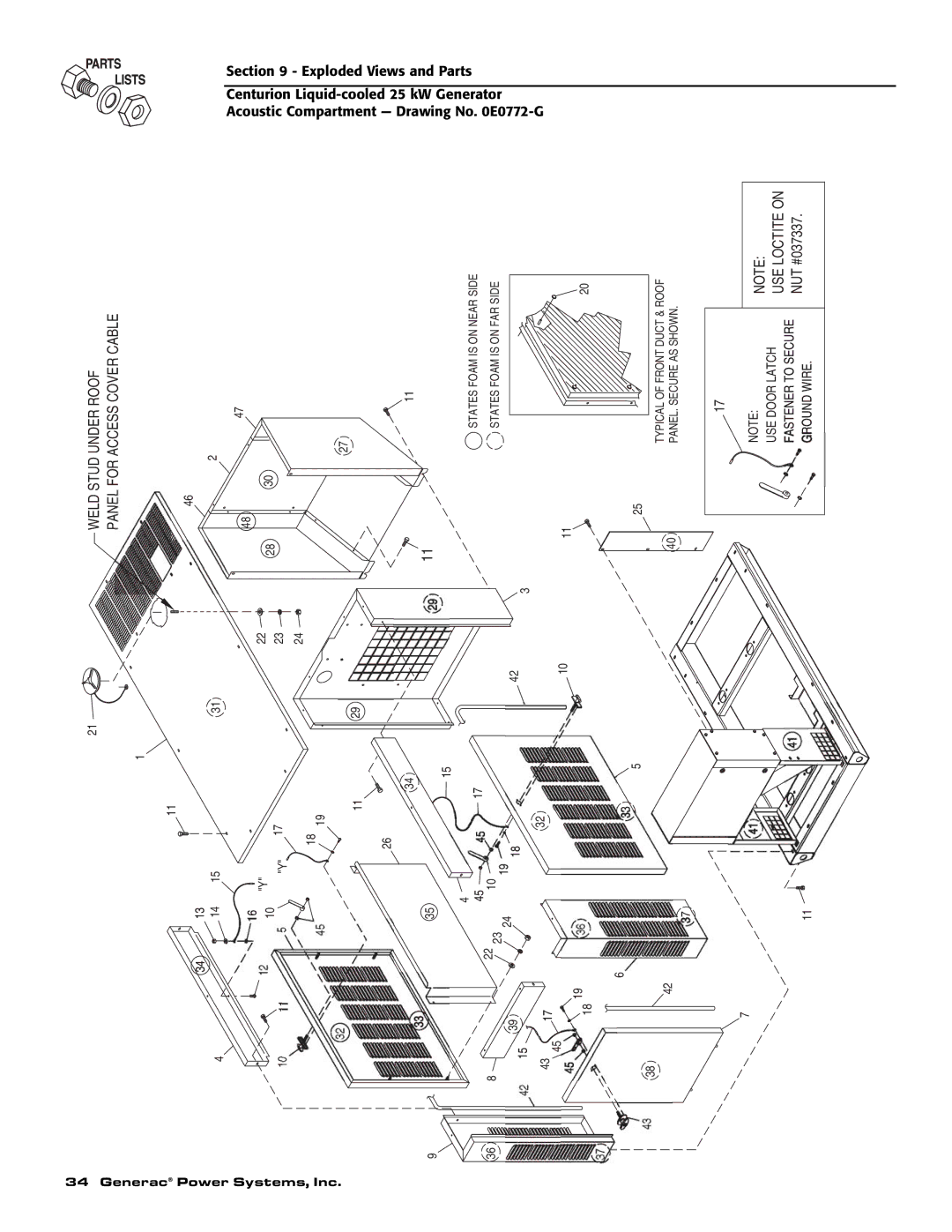 Generac 004912-0, 004912-1, 004913-0, 004913-1 owner manual Panel for Access Cover Cable 