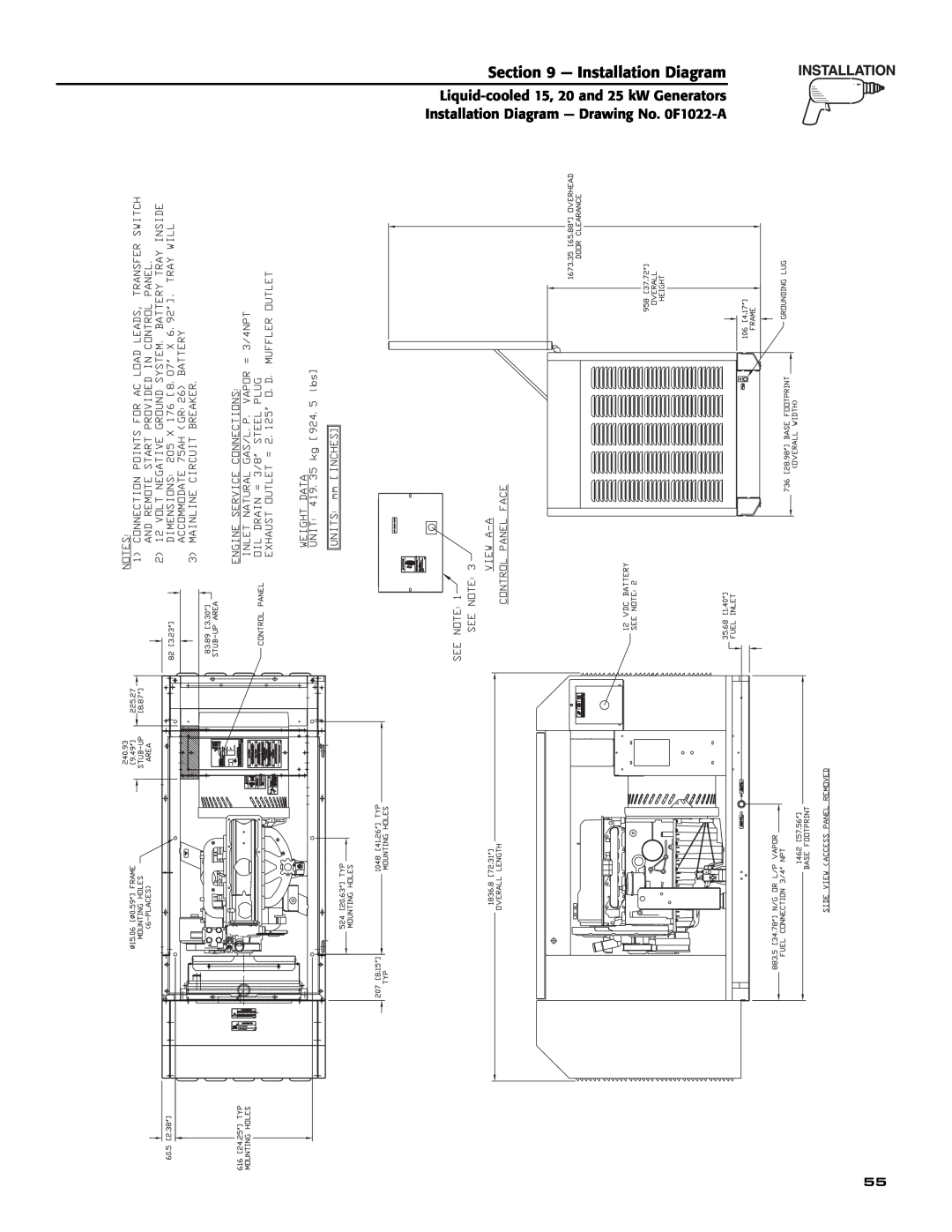 Generac 005030-0, 005028-0, 005031-0 owner manual Installation Diagram, Liquid-cooled 15, 20 and 25 kW Generators 