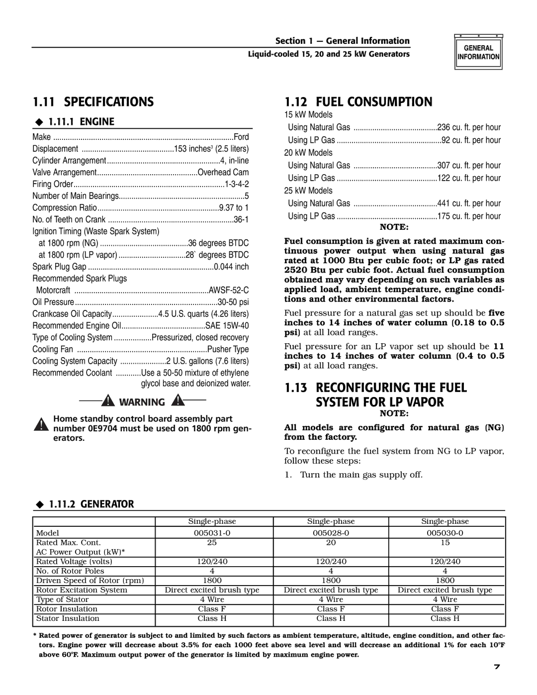 Generac 005030-0, 005028-0, 005031-0 owner manual Specifications, Fuel Consumption, AWSF-52-C 