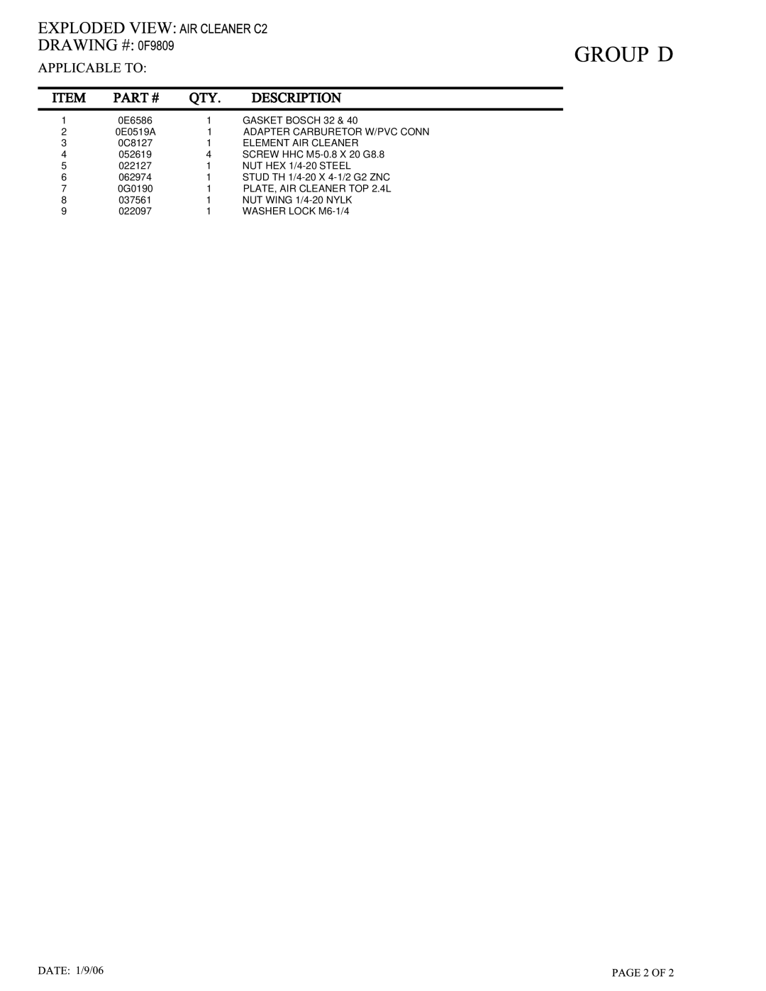 Generac 005262-0 owner manual Gasket Bosch 32 