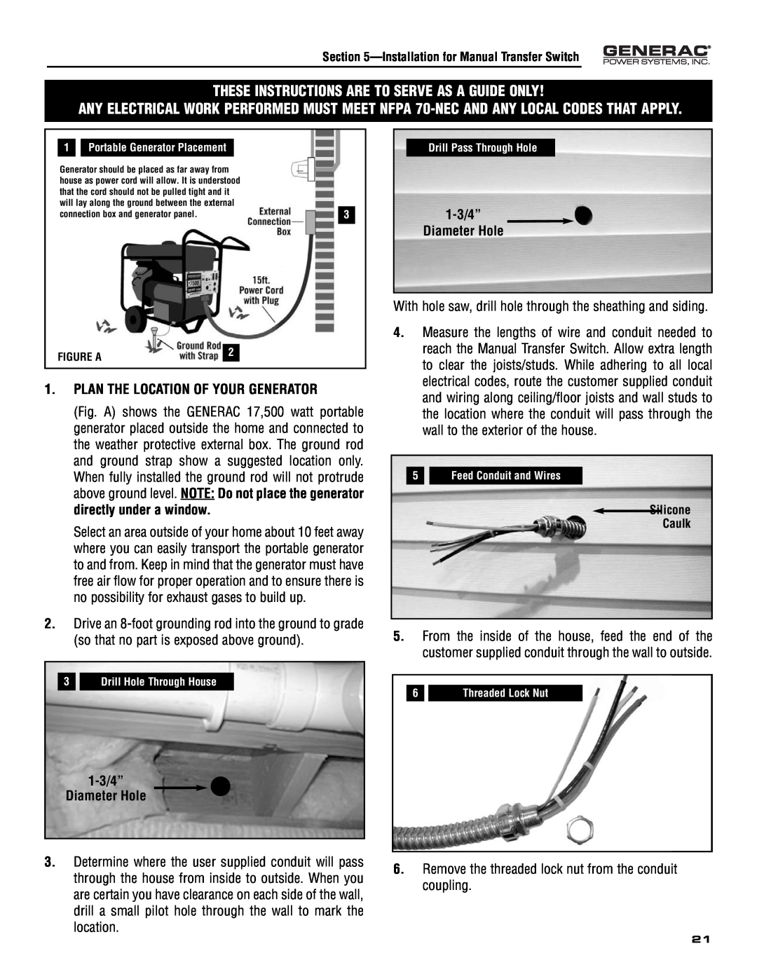 Generac 005308-0 These Instructions Are To Serve As A Guide Only, Plan The Location Of Your Generator, Silicone Caulk 
