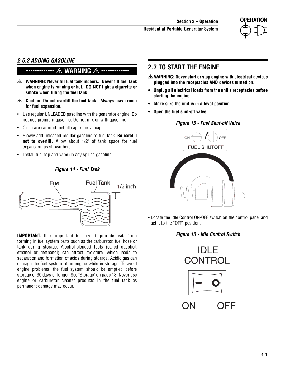 Generac 005308-0 owner manual To Start the Engine, Adding Gasoline 