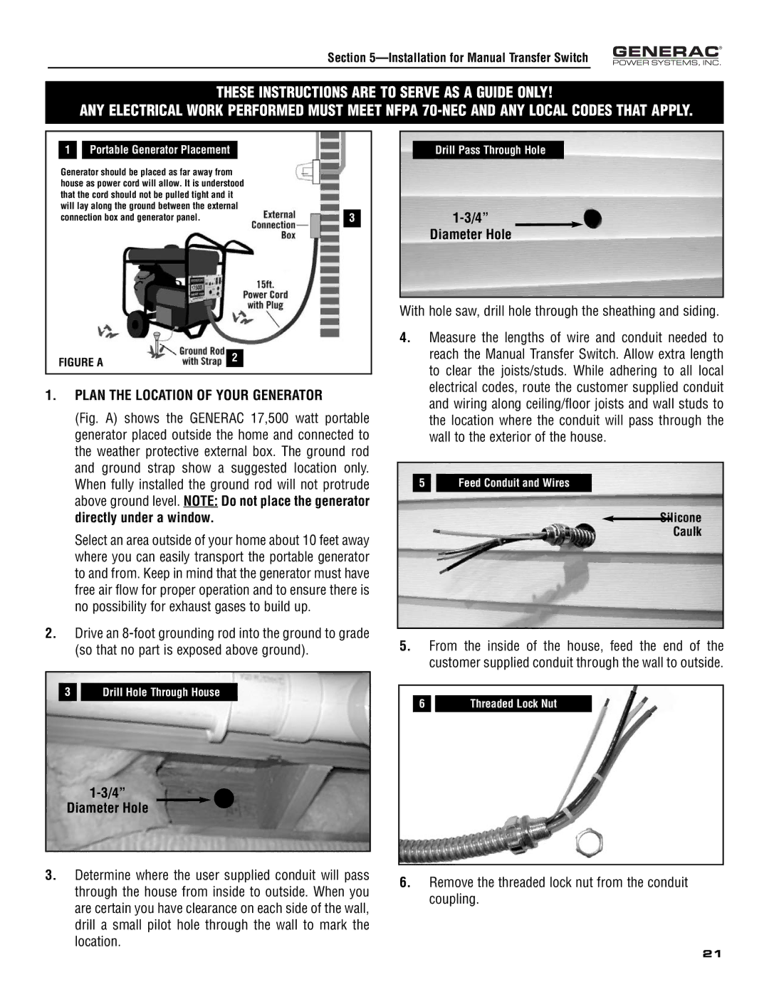 Generac 005308-0 owner manual These Instructions are to Serve AS a Guide only, Silicone Caulk 