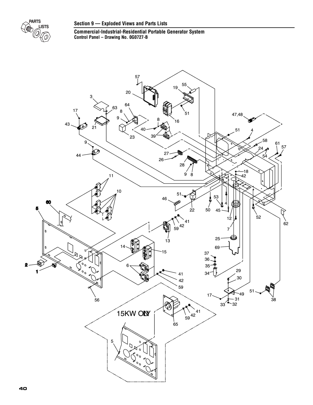 Generac 005308-0 owner manual Control Panel Drawing No G0727-B 