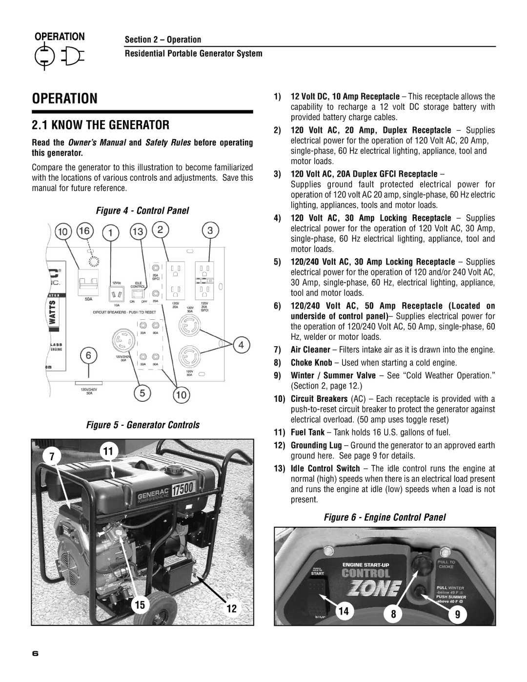 Generac 005308-0 owner manual Know the Generator, Operation Residential Portable Generator System, This generator 