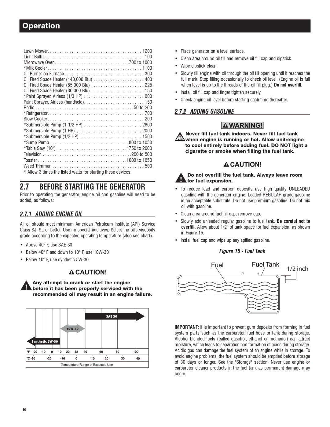 Generac 005734-0, 005735-0 owner manual Adding Engine OIL, Adding Gasoline 