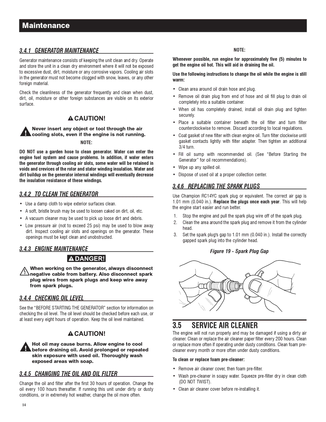 Generac 005734-0, 005735-0 owner manual Service AIR Cleaner 