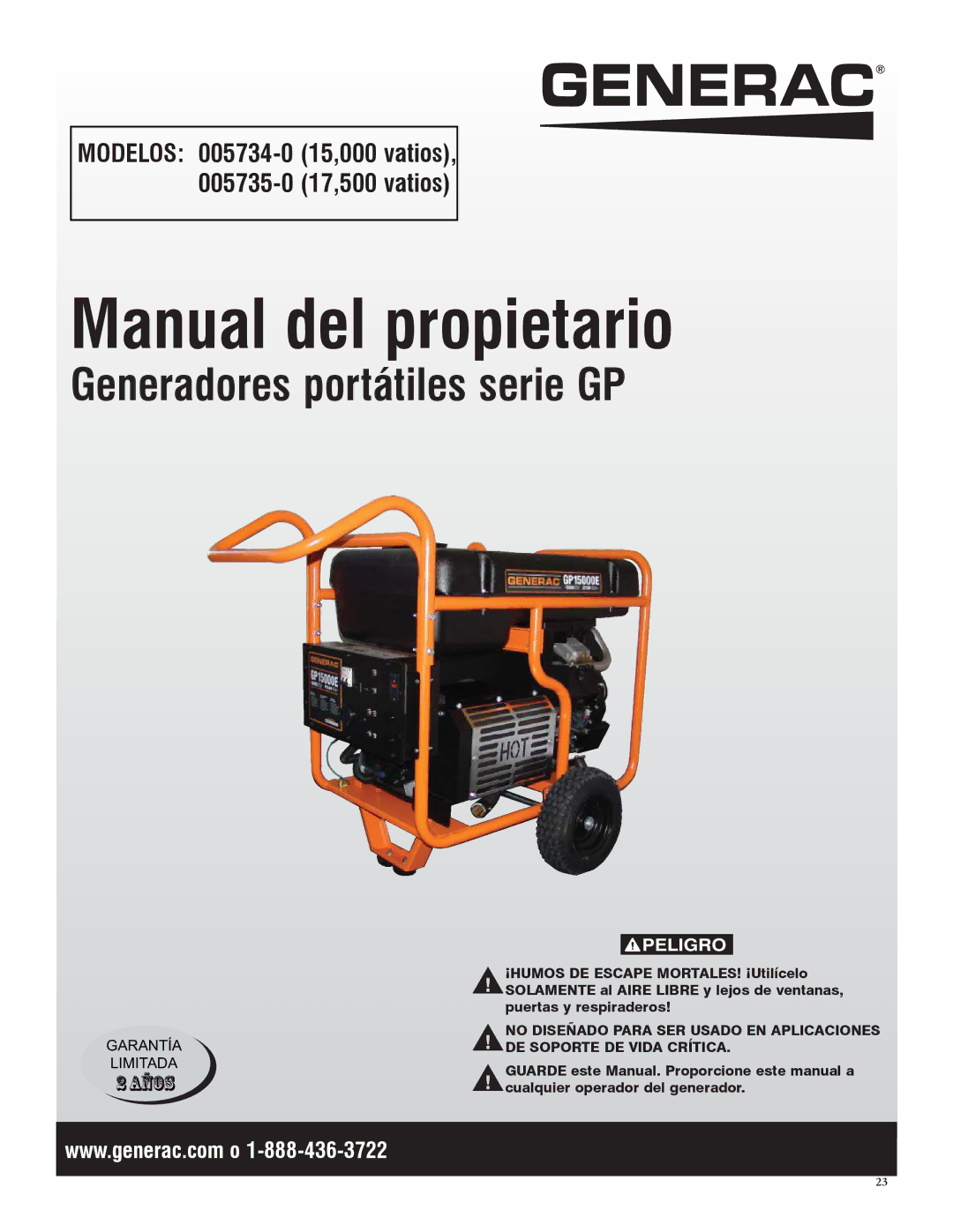 Generac 005735-0, 005734-0 owner manual Manual del propietario 