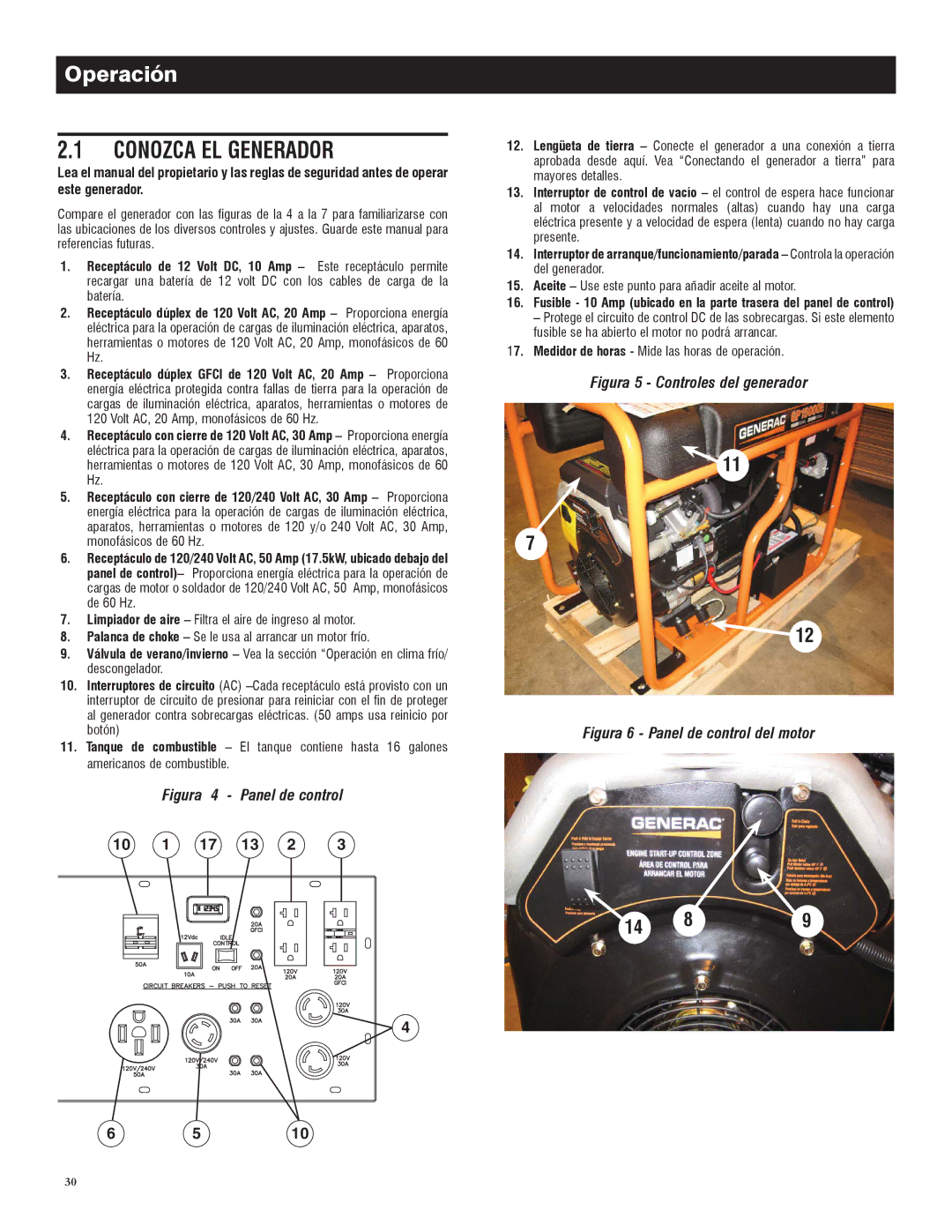 Generac 005734-0, 005735-0 owner manual Conozca EL Generador, Operación 