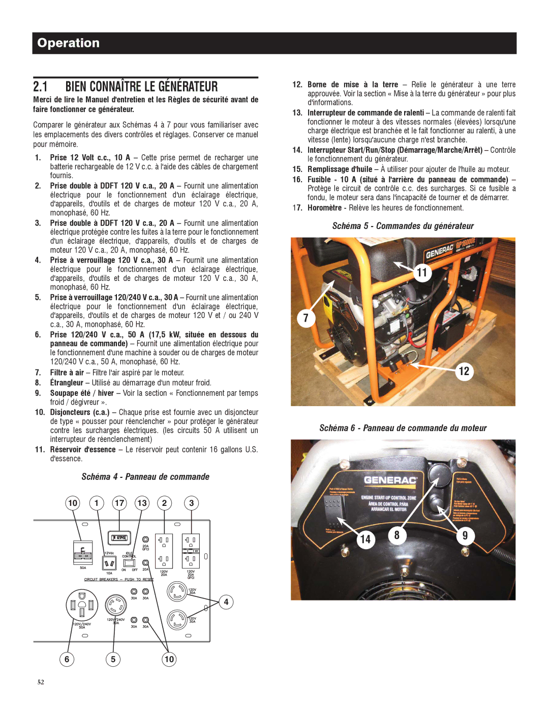 Generac 005734-0, 005735-0 owner manual Bien Connaître LE Générateur, Horomètre Relève les heures de fonctionnement 