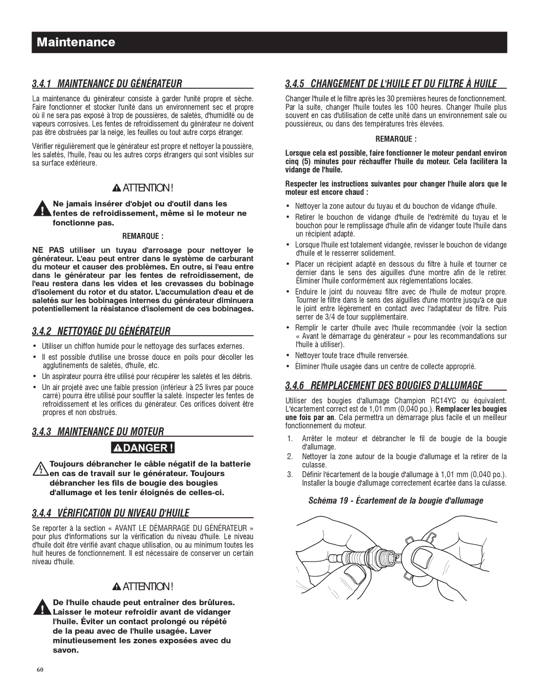 Generac 005734-0, 005735-0 owner manual Maintenance DU Générateur, Nettoyage DU Générateur, Maintenance DU Moteur 