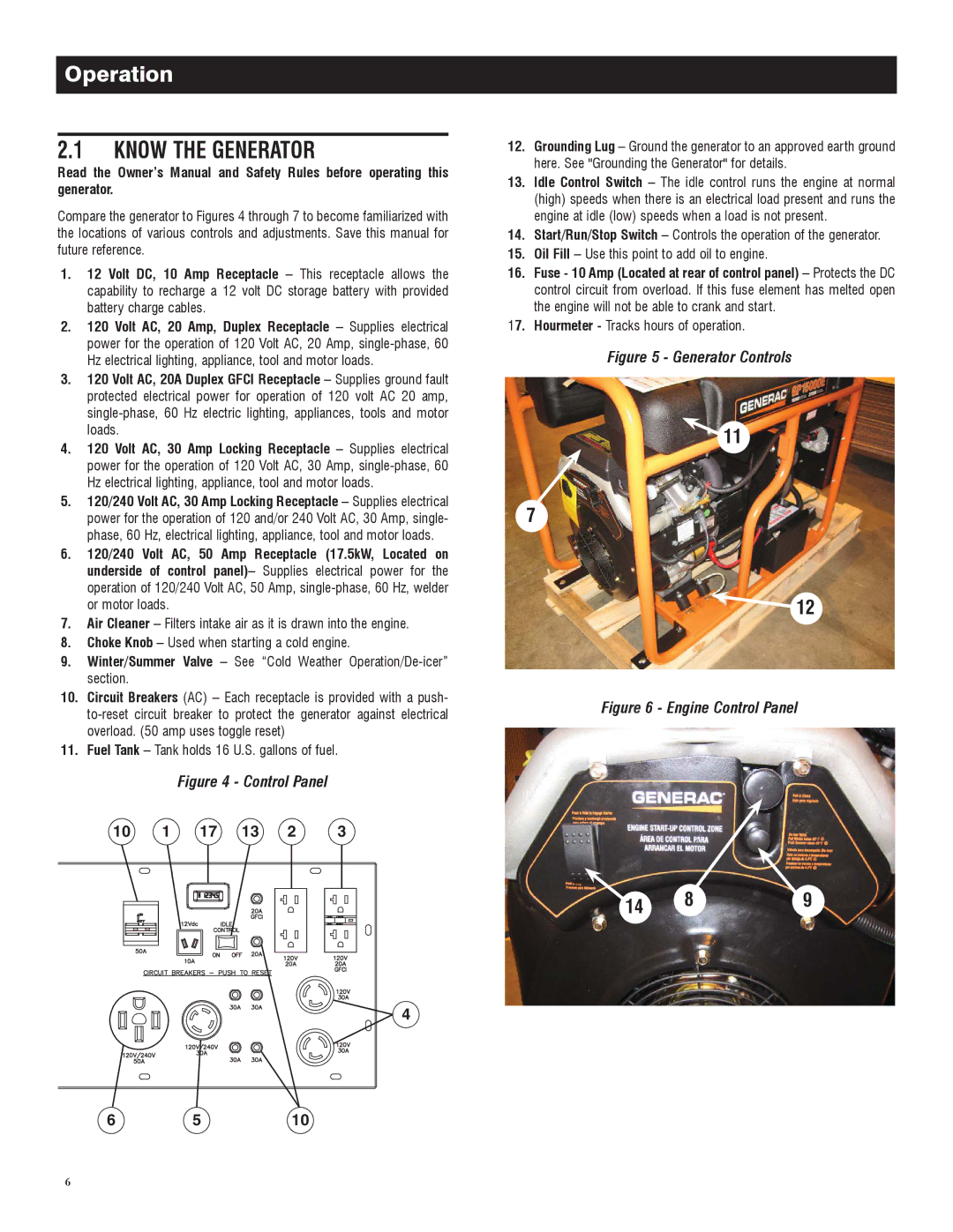 Generac 005734-0, 005735-0 owner manual Know the Generator, Operation, Hourmeter Tracks hours of operation 