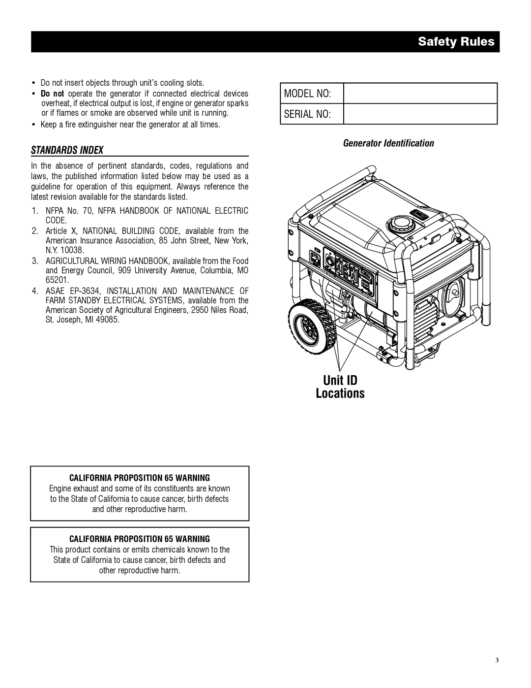 Generac 005800-0 (XG8000), 005797-0 (XG7000) 0SGEXMSRW, • Keep a fire extinguisher near the generator at all times 