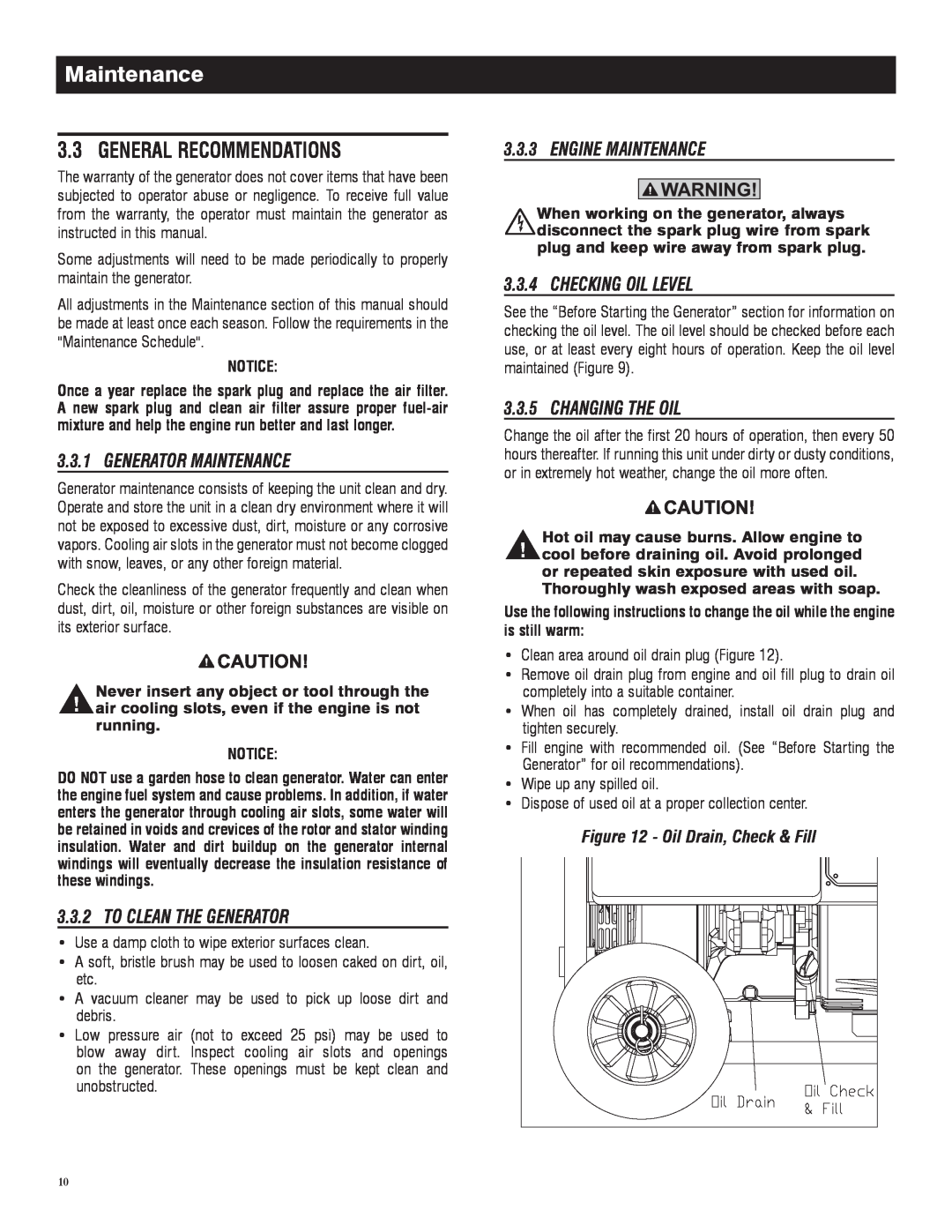 Generac 005982-0, 5982R General Recommendations, Generator Maintenance, To Clean The Generator, Engine Maintenance 