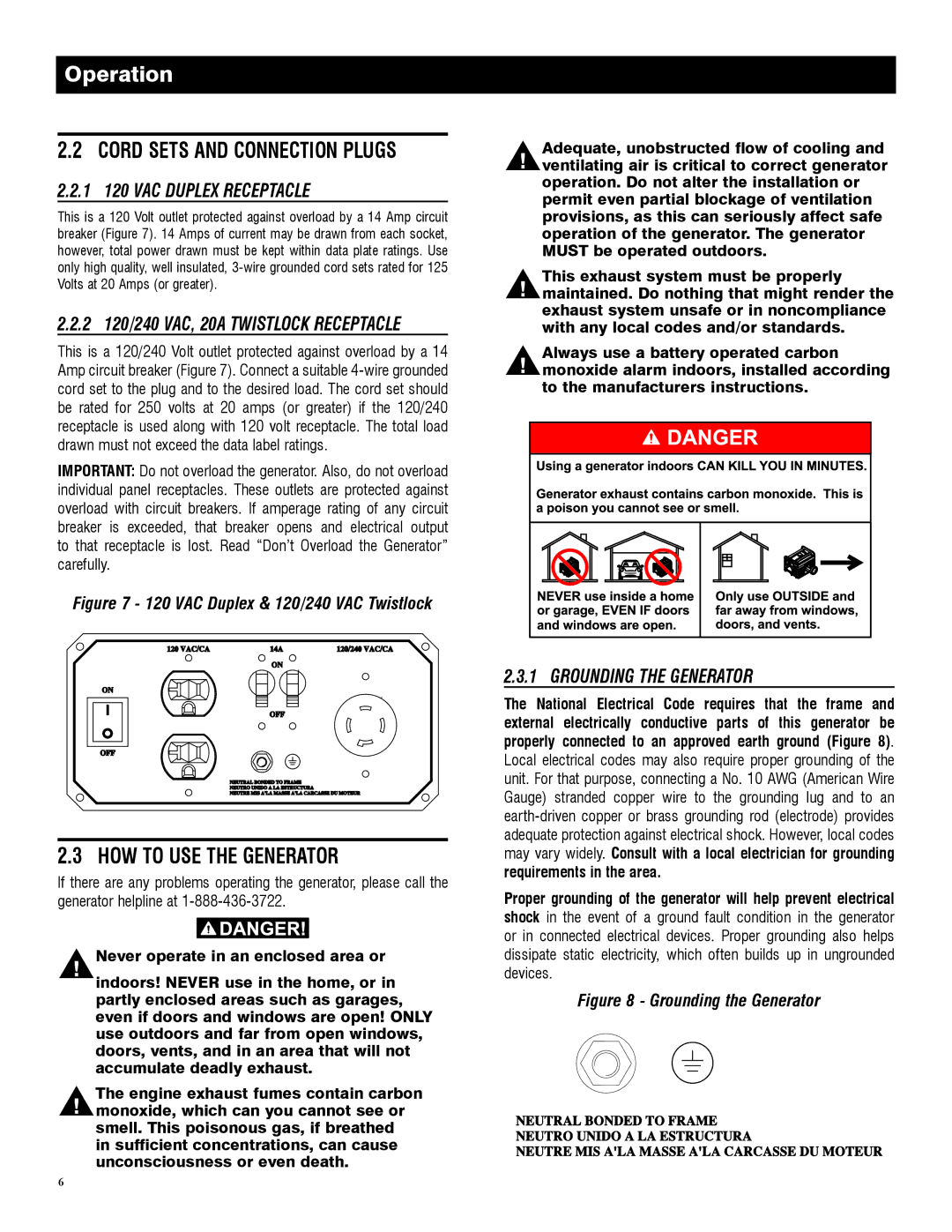 Generac 005982-0, 5982R owner manual HOW to USE the Generator, 1 120 VAC Duplex Receptacle, Grounding the Generator 