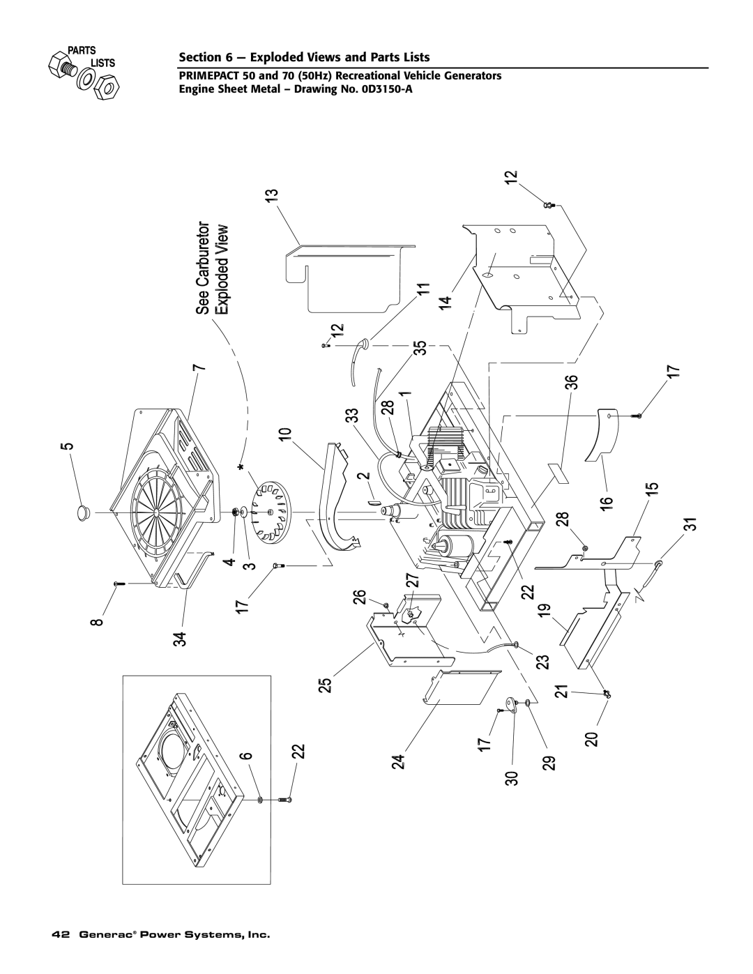 Generac 00784-2, 09290-4 owner manual Exploded Views and Parts Lists 