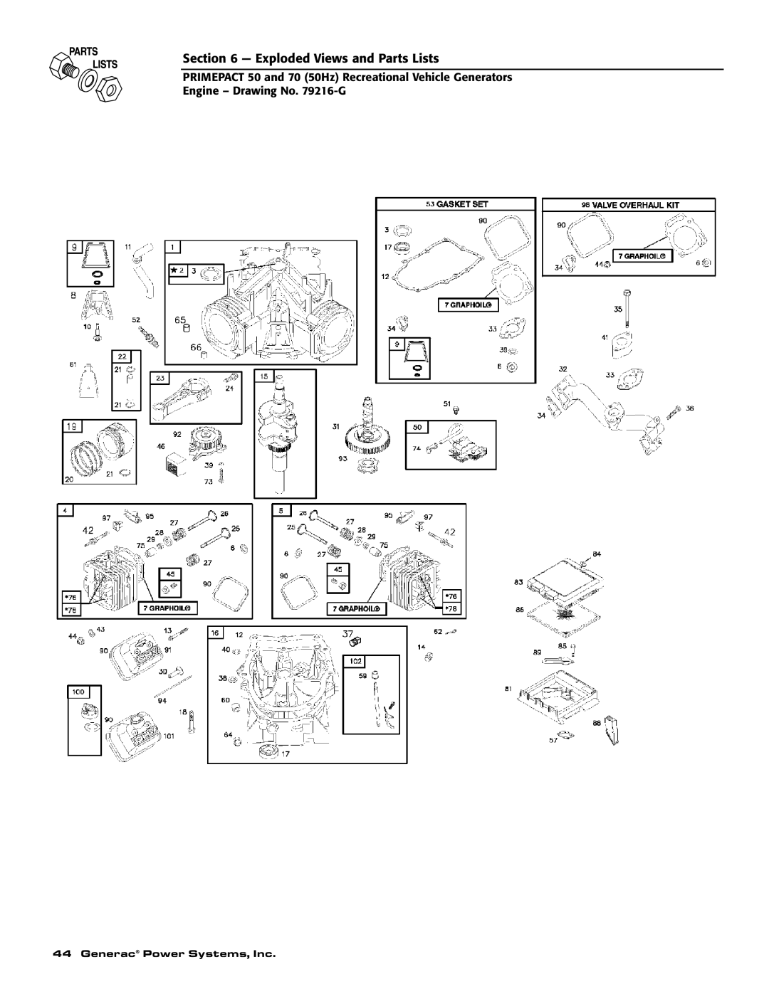 Generac 00784-2, 09290-4 owner manual Exploded Views and Parts Lists 