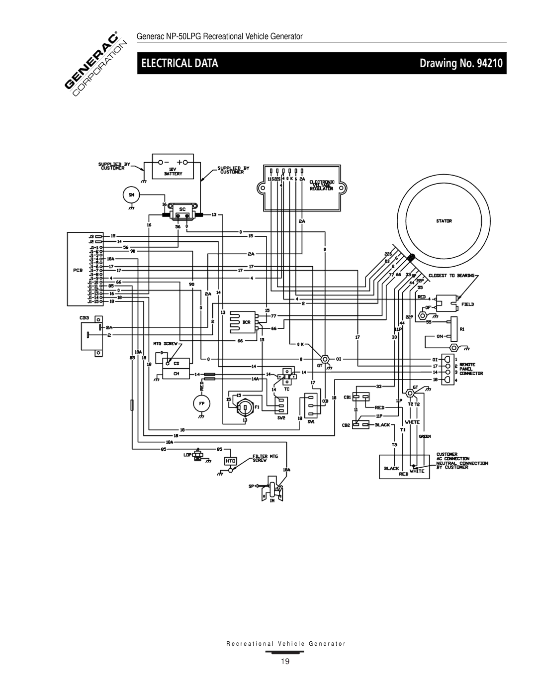 Generac NP-50LPG, 00919-0 owner manual Electrical Data 