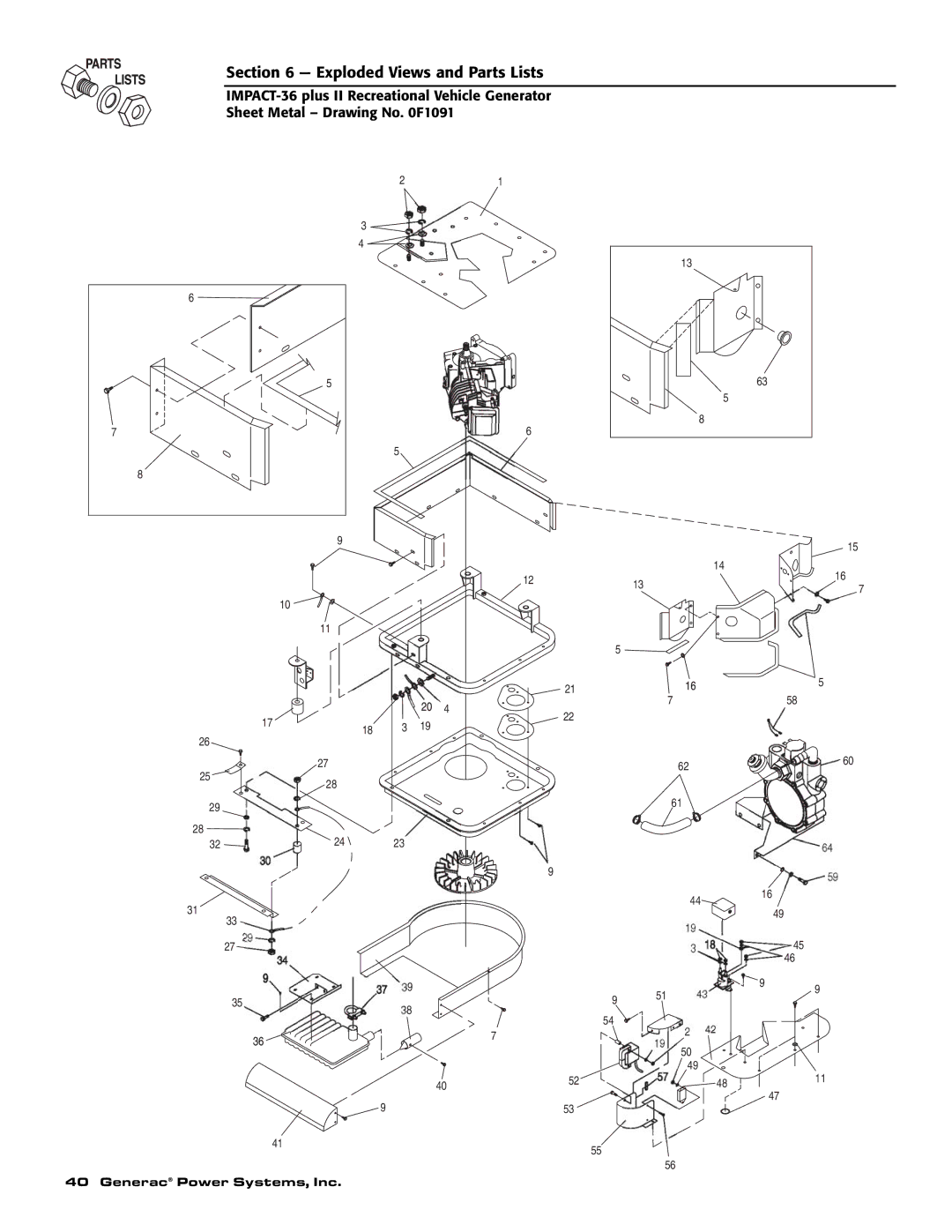 Generac 00941-4 owner manual Exploded Views and Parts Lists 