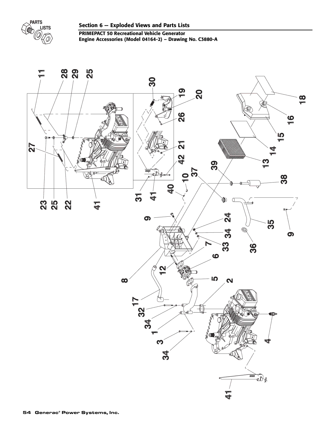 Generac 02010-2, 04164-2 owner manual Exploded Views and Parts Lists 