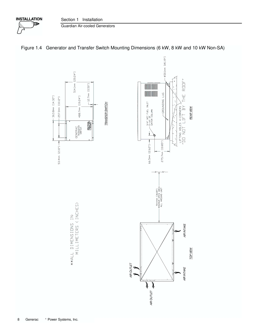 Generac 04077-01, 04109-1, 04079-1, 00789-1, 00844-1, 04077-1, 04109-1, 04079-1, 00789-1, 00844-1 manual Installation 