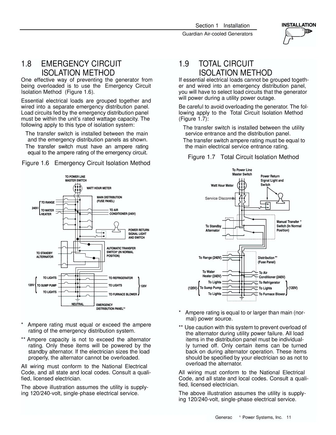 Generac 04077-1, 04109-1, 04079-1, 00789-1, 00844-1 Emergency Circuit Isolation Method, Total Circuit Isolation Method 