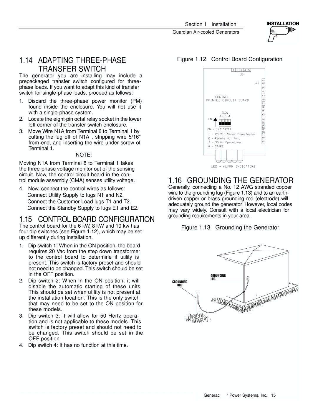 Generac 04077-1, 04109-1, 04079-1, 00789-1, 00844-1 manual Adapting THREE-PHASE Transfer Switch, Grounding the Generator 