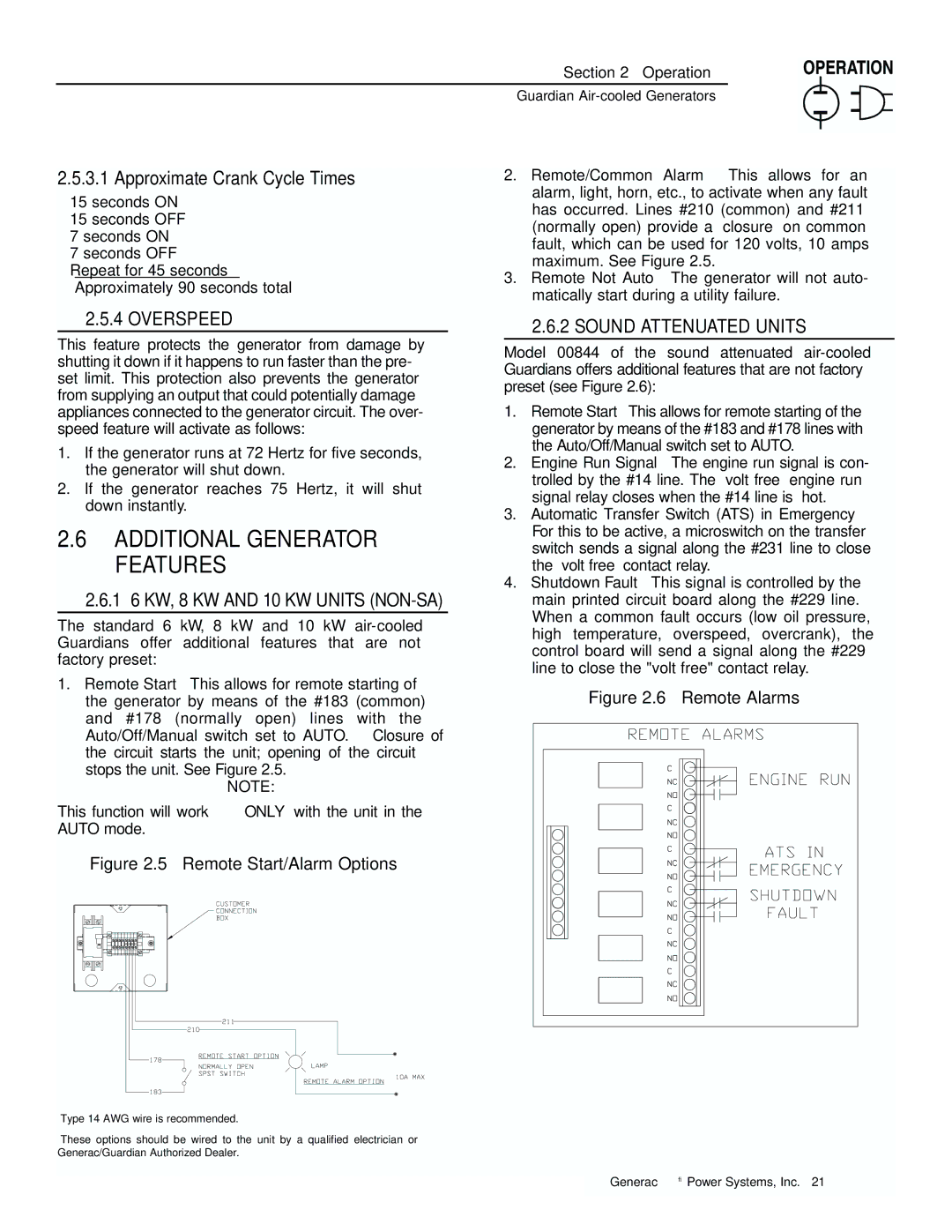 Generac 04077-1, 04109-1, 04079-1, 00789-1, 00844-1 manual Approximate Crank Cycle Times, Overspeed 