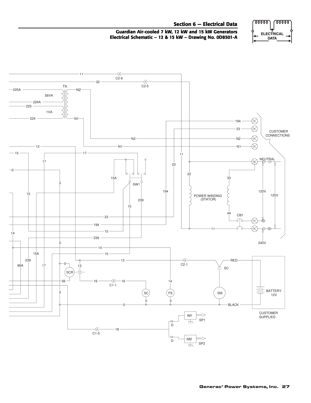 Generac 04389-1, 04456-1, 04390-1 owner manual Electrical Data, Generac Power Systems, Inc, C2-6 