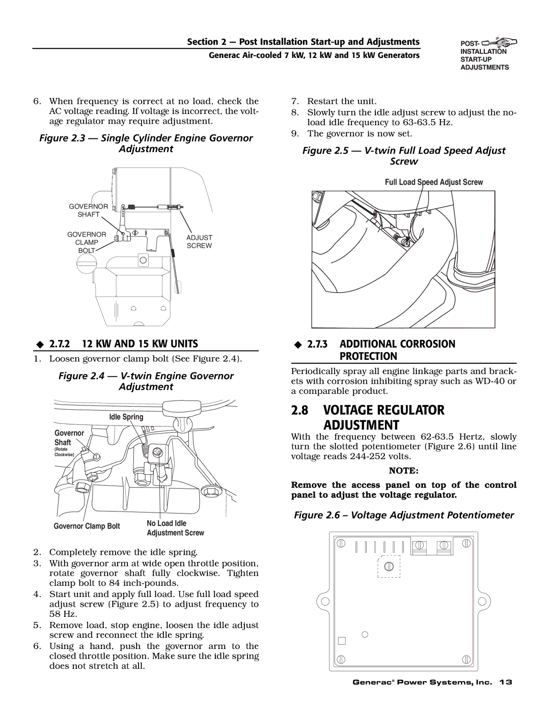 Generac 04673-2, 04675-3, 04674-2 owner manual Voltage Regulator Adjustment, 2 12 KW and 15 KW Units 