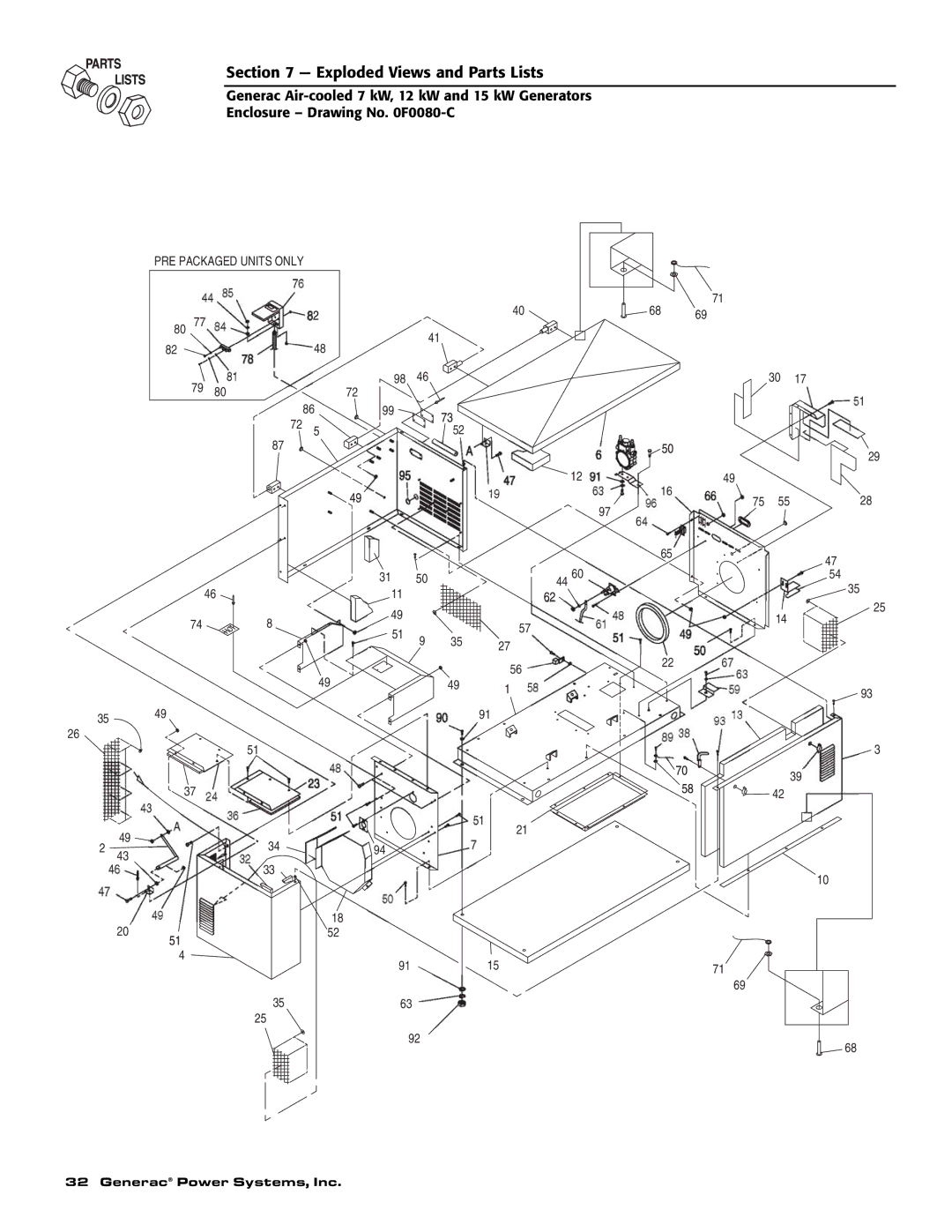 Generac 04675-3, 04673-2, 04674-2 owner manual Exploded Views and Parts Lists 