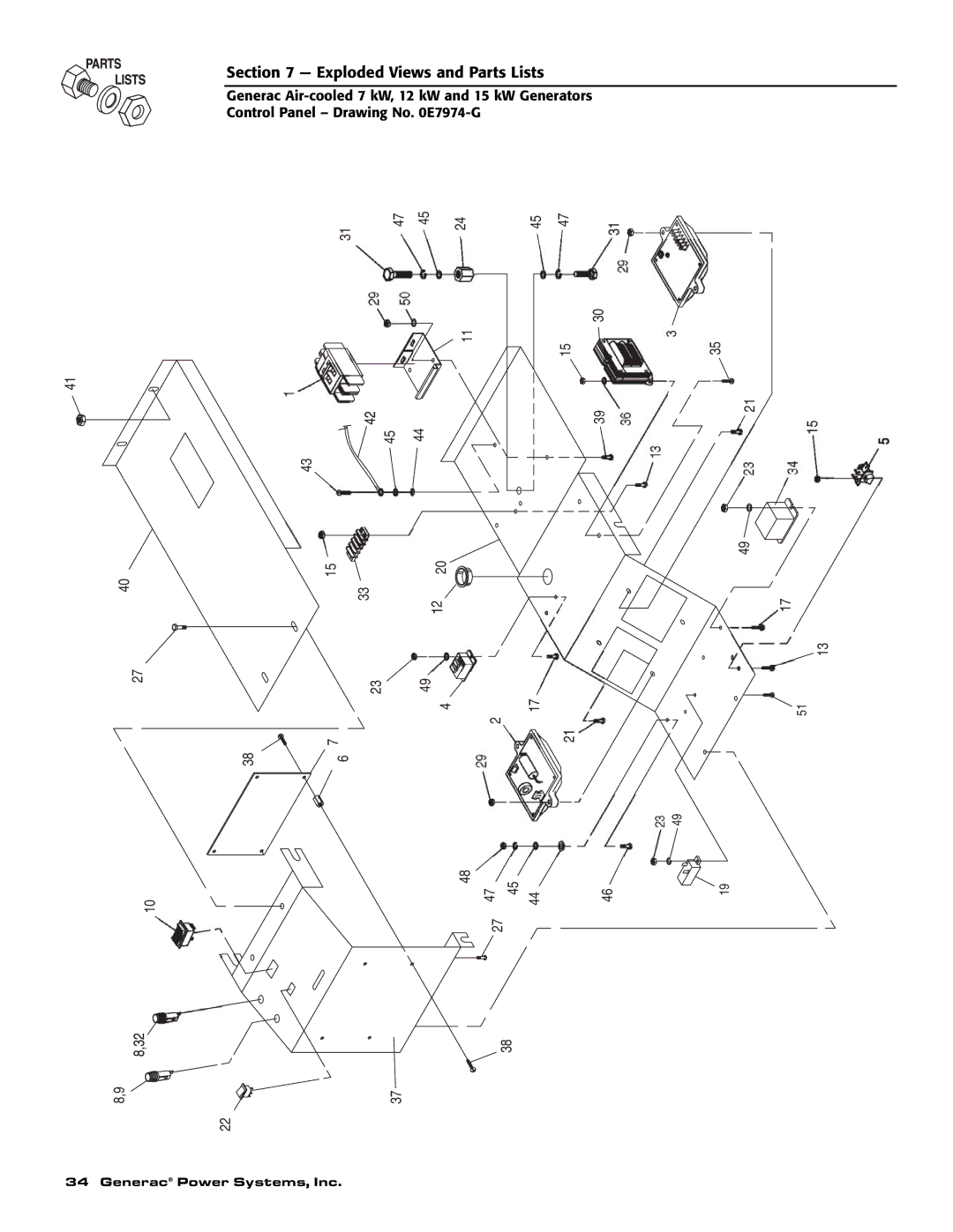 Generac 04673-2, 04675-3, 04674-2 owner manual Exploded Views and Parts Lists 