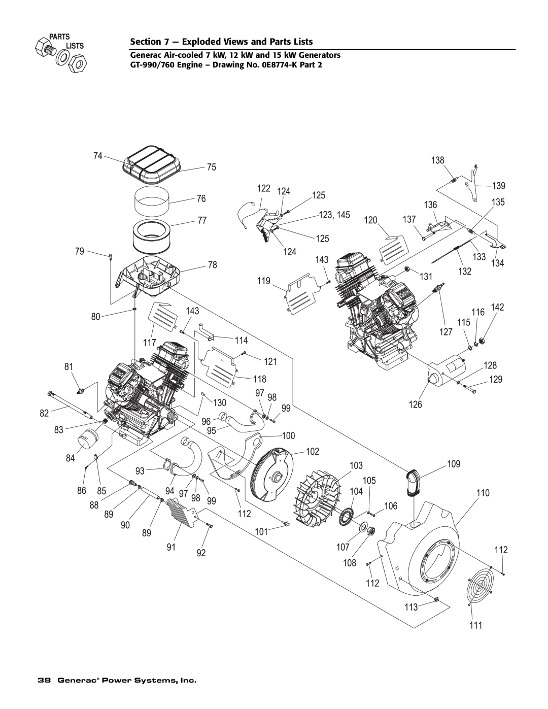 Generac 04675-3, 04673-2, 04674-2 owner manual Exploded Views and Parts Lists 