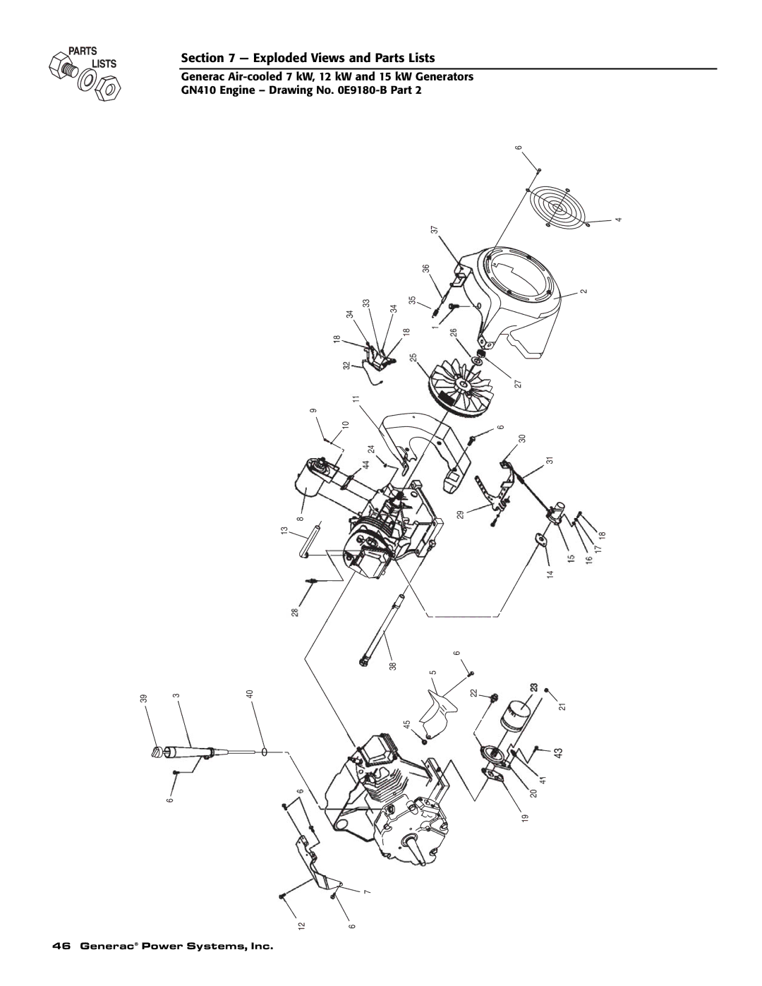 Generac 04673-2, 04675-3, 04674-2 owner manual Exploded Views and Parts Lists 