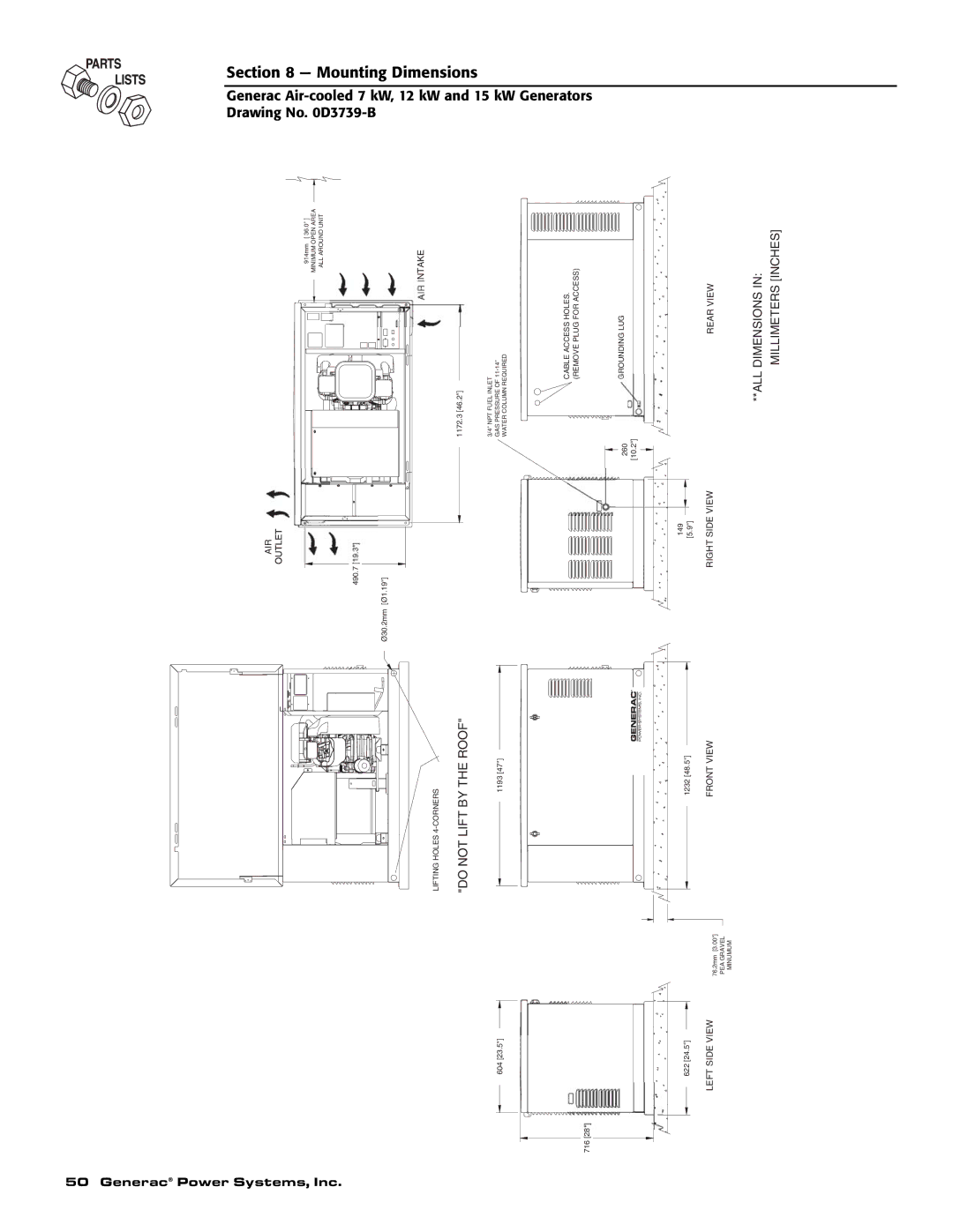 Generac 04675-3, 04673-2, 04674-2 owner manual Dimensions 