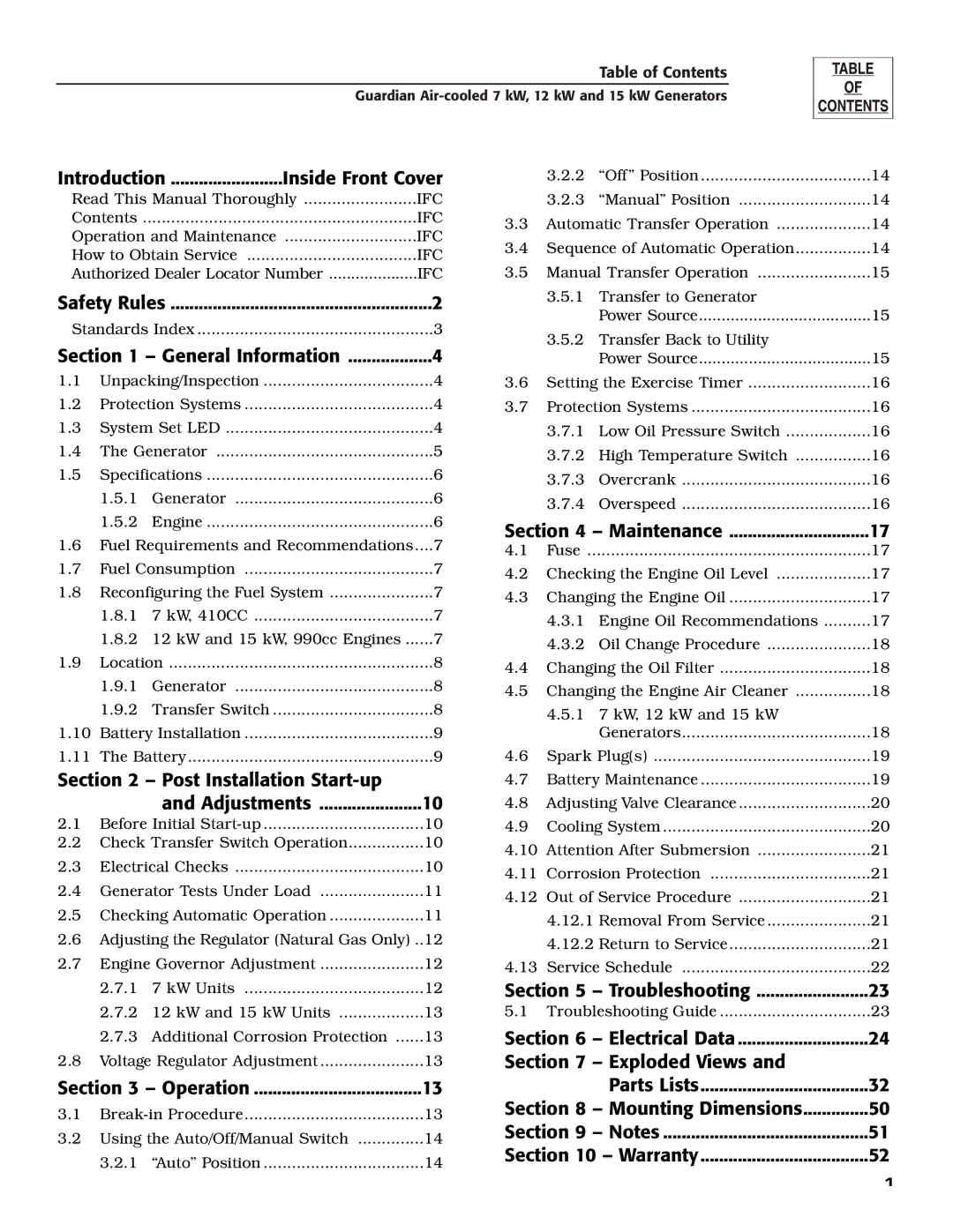 Generac 04758-1, 04759-1, 04760-1 owner manual Introduction Inside Front Cover, General Information, Operation, Maintenance 