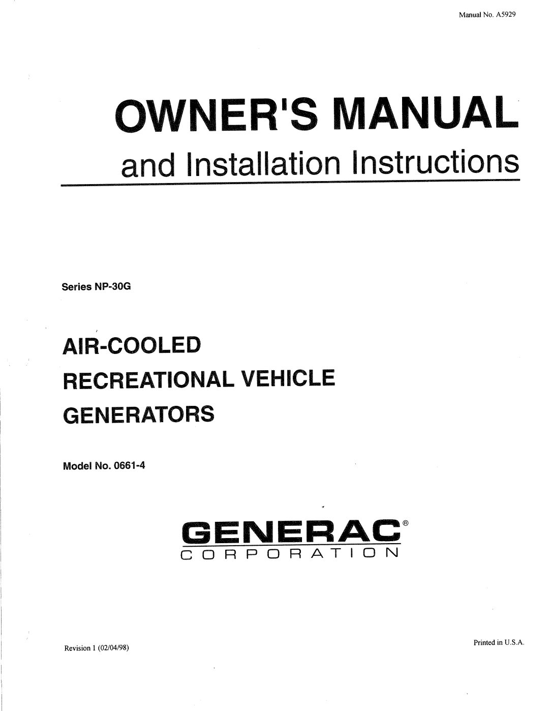 Generac 0661-4 manual 